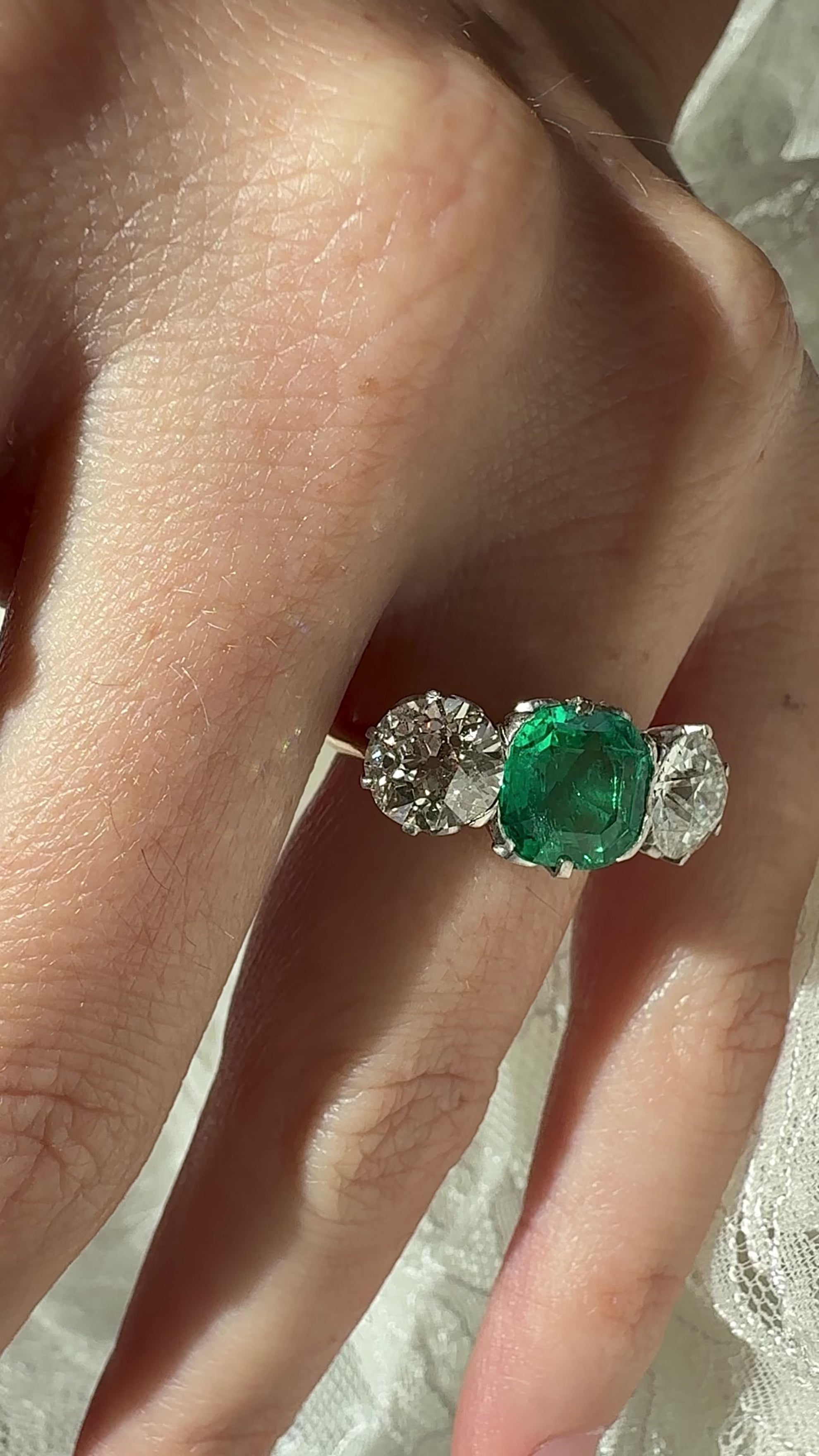Antique Three-Stone Emerald and Diamond Ring – Andria Barboné Jewelry