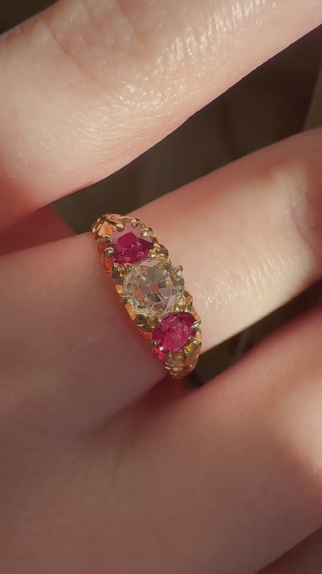  videos and images of vintage Rings-Three-stone Old Mine cut diamond Rings