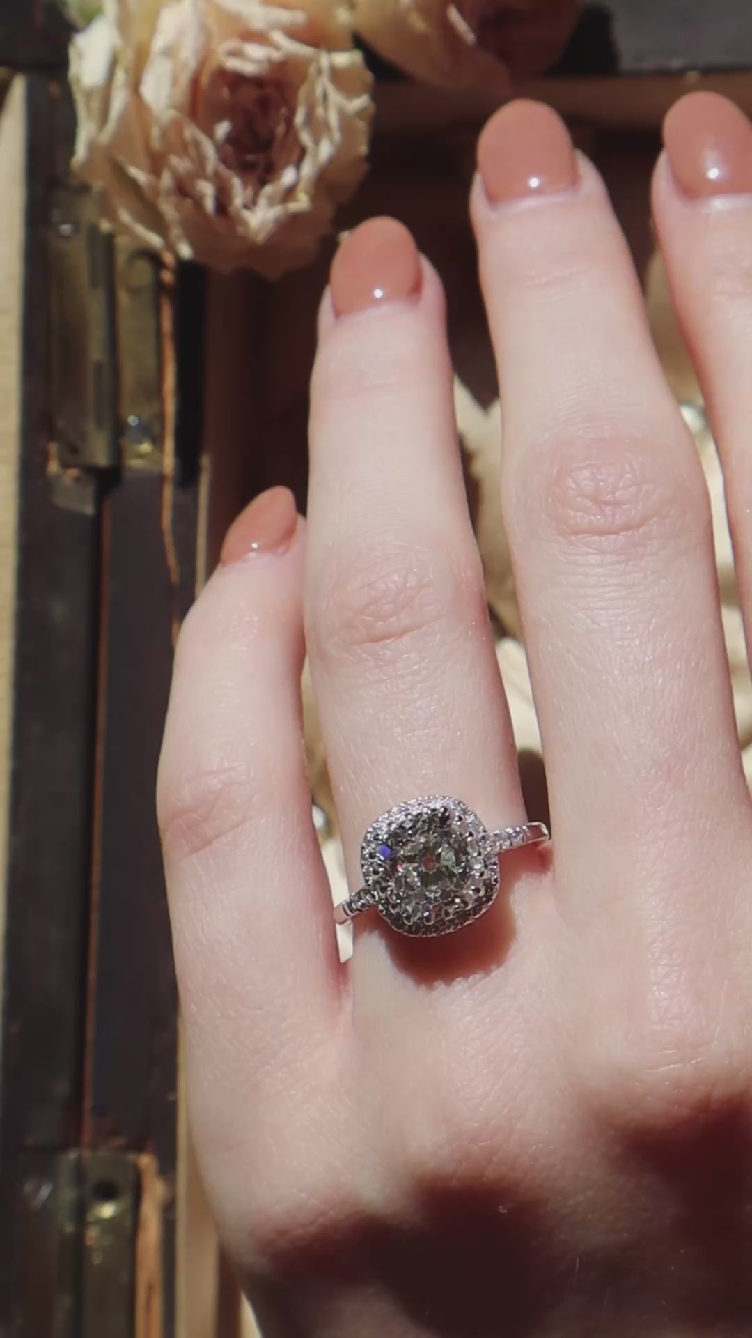 Halo Old Mine cut diamond Rings