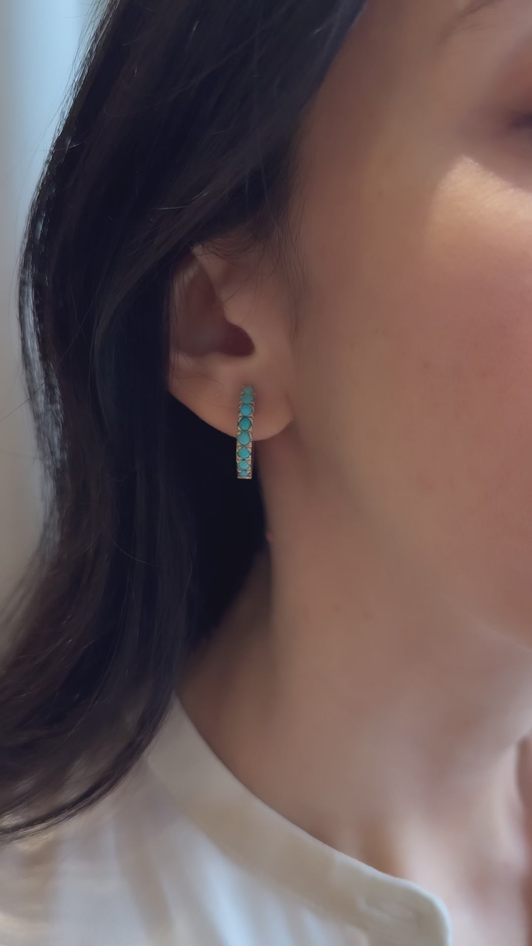 Turquoise Hoop Earrings diamond with gemstone