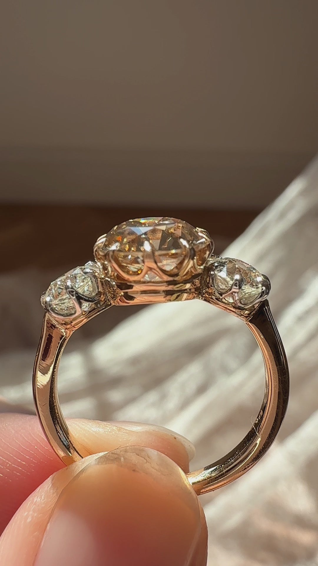 Band Three-stone Transitional cut diamond Rings