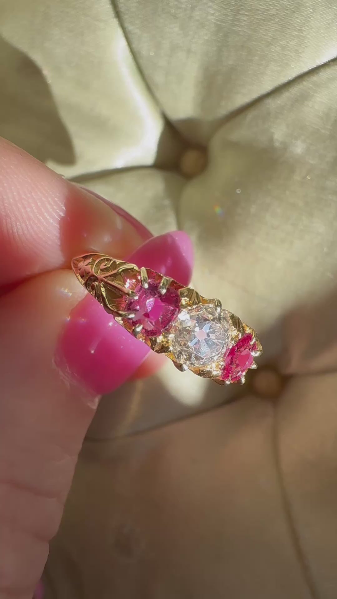 Three-stone Old Mine cut diamond Rings