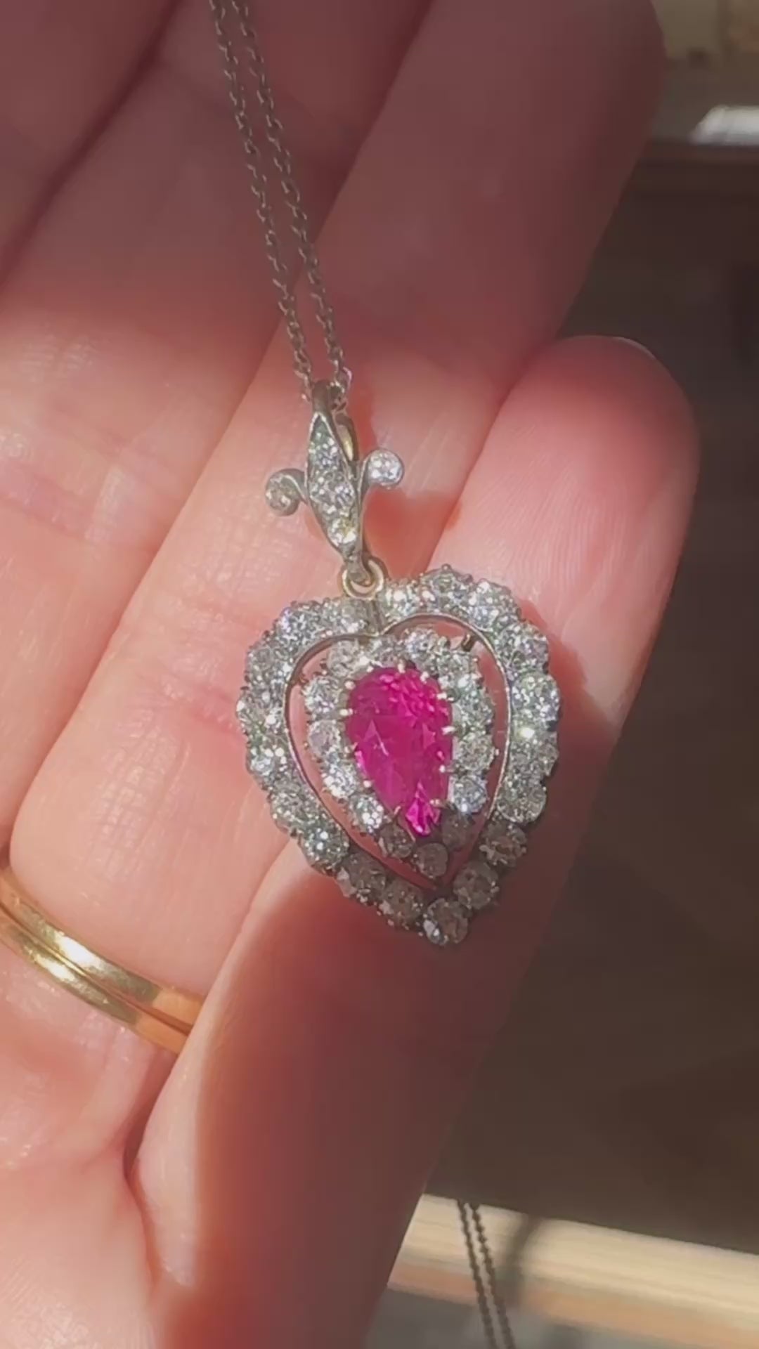 Burma No Heat Ruby and Old Cut Diamond Necklace diamond with gemstone