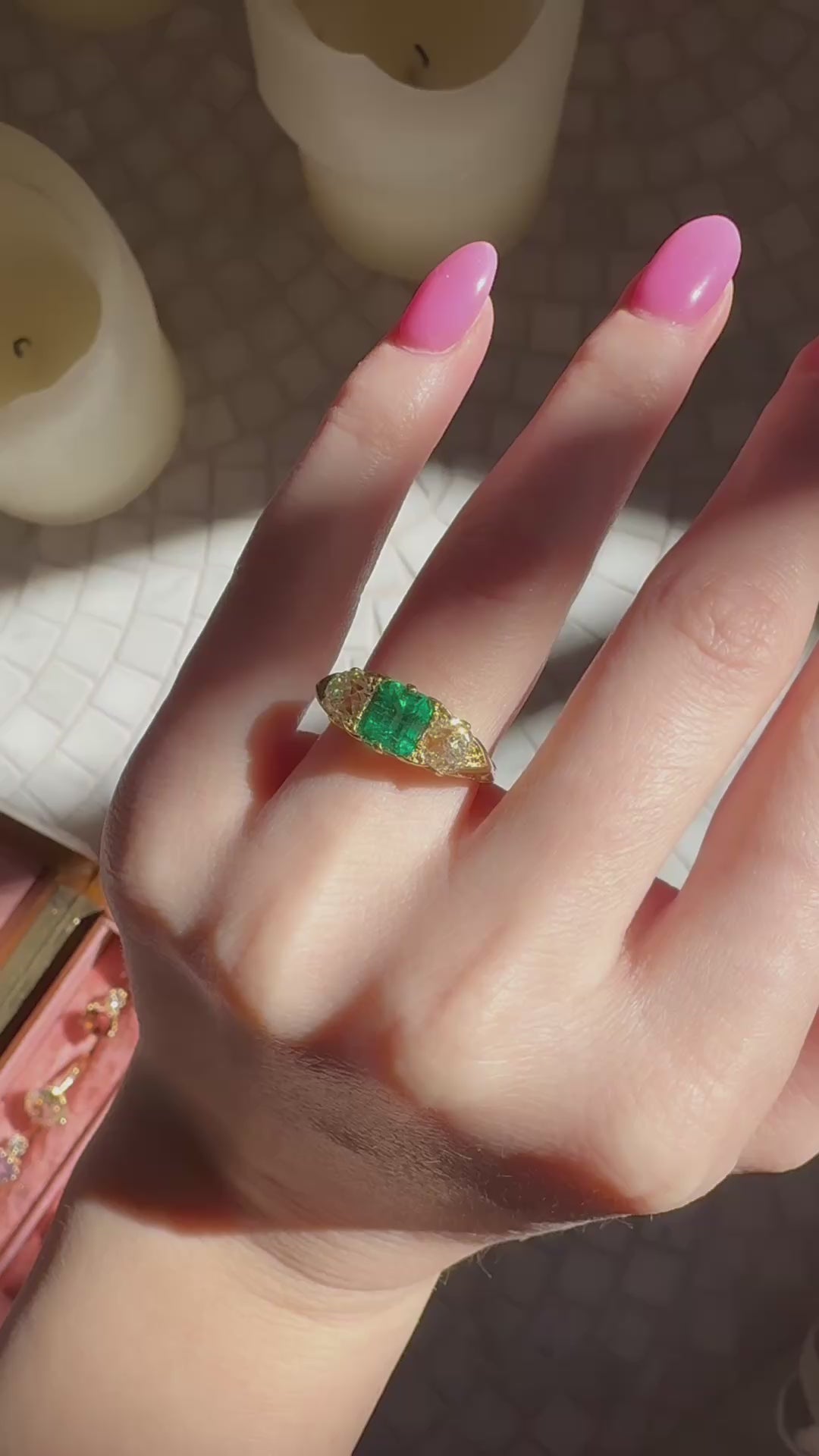  videos and images of vintage Rings-Three-stone Old Mine cut diamond Rings