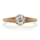 Vintage Art Deco Old European Cut Engagement Ring with Engraved Details