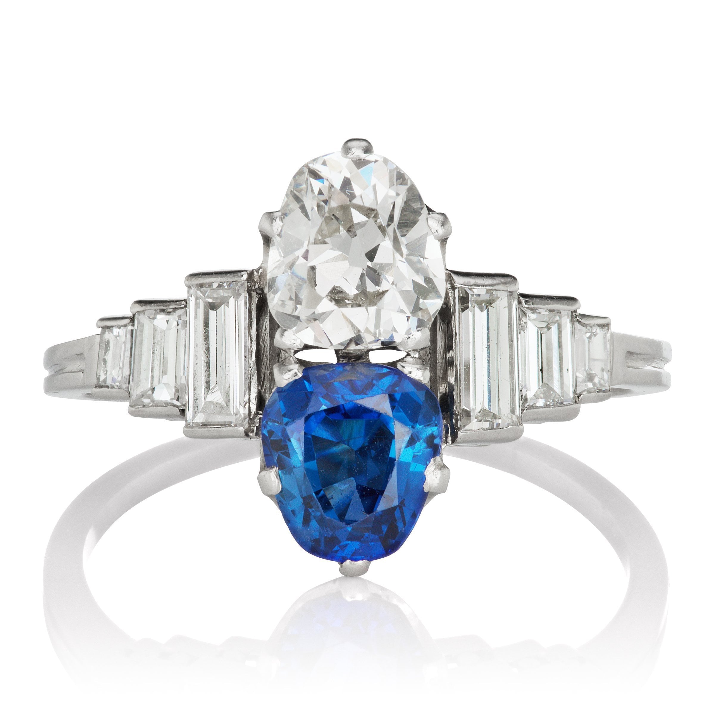Blue Sapphire Diamond Engagement Ring With Baguettes | Victor Barbone