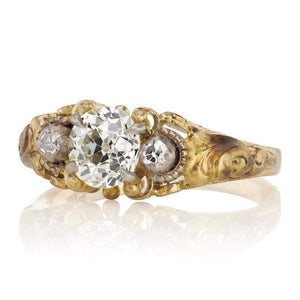 Old European Cut Diamond Ring Platinum Topped 14 Karat Yellow Gold Setting