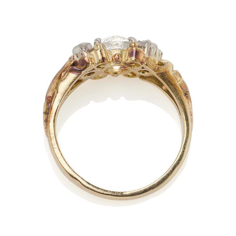 Old European Cut Diamond Ring Platinum Topped 14 Karat Yellow Gold Setting