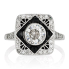 0.90ct old European cut diamond Unique Antique Onyx & Diamond Engagement Ring