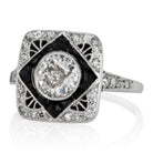 0.90ct old European cut diamond Unique Antique Onyx & Diamond Engagement Ring