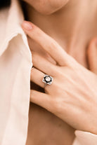 0.90ct old European cut diamond Unique Antique Onyx & Diamond Engagement Ring