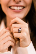 0.90ct old mine cut diamond Three Stone Oval Halo Engagement Ring