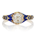 0.93ct antique cushion diamond Blue Enamel Engagement Ring Circa 1890