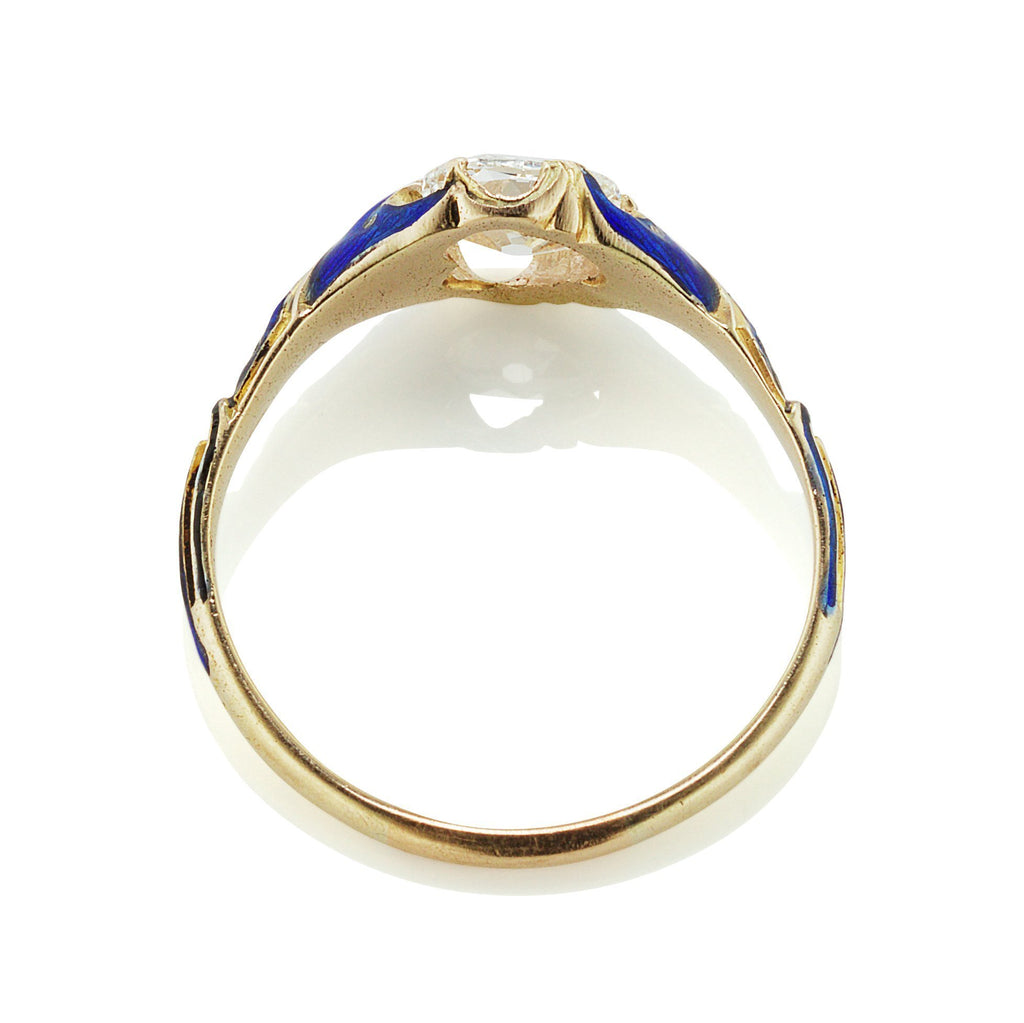 0.93ct antique cushion diamond Blue Enamel Engagement Ring Circa 1890