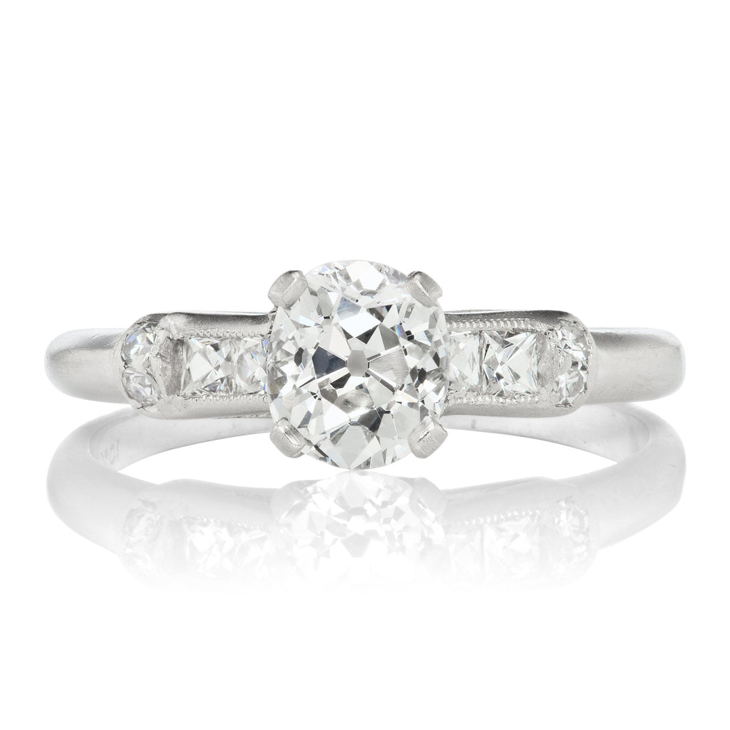 0.93ct old mine cut diamond Engagement Ring With French Cut Side Stones