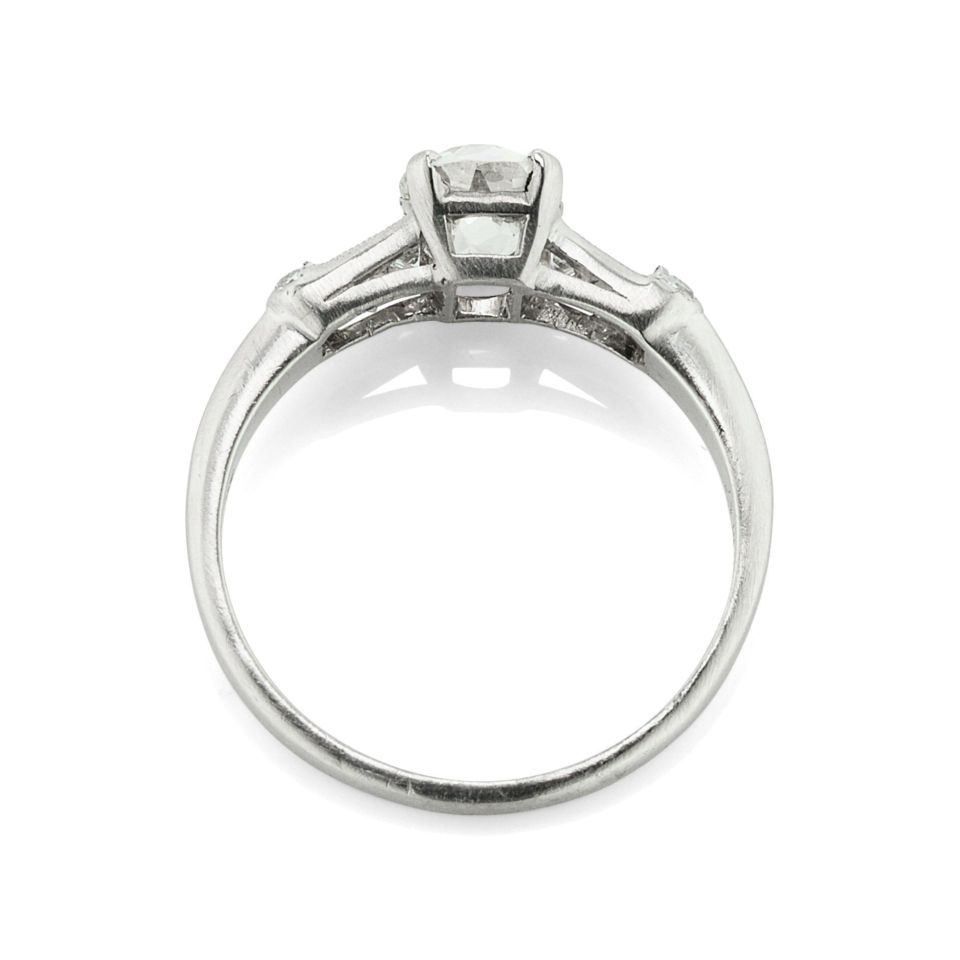 0.93ct old mine cut diamond Engagement Ring With French Cut Side Stones