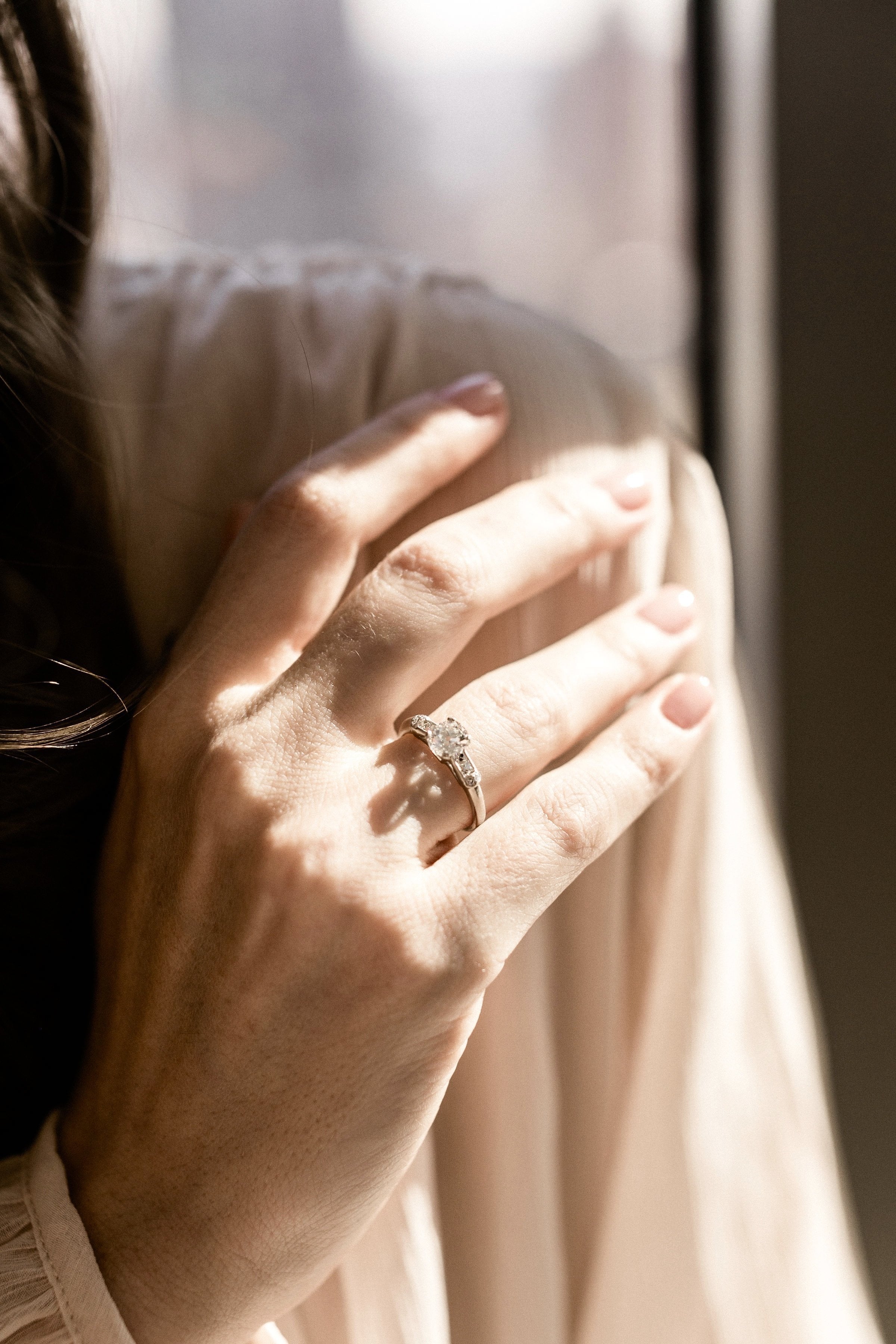 0.93ct old mine cut diamond Engagement Ring With French Cut Side Stones