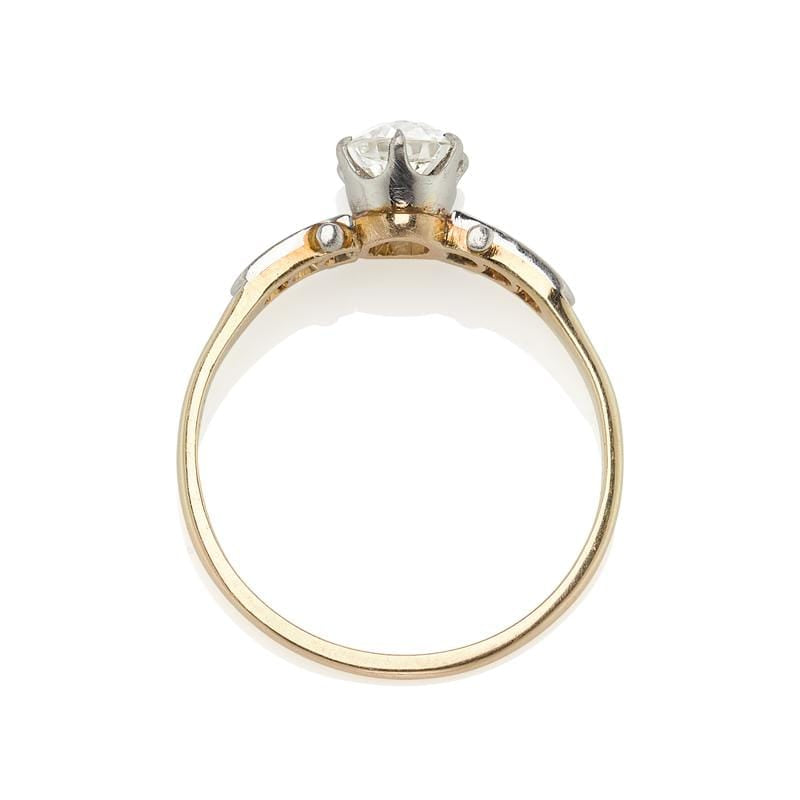 Old European Cut Diamond Ring Platinum Topped 14 Karat Yellow Gold Setting