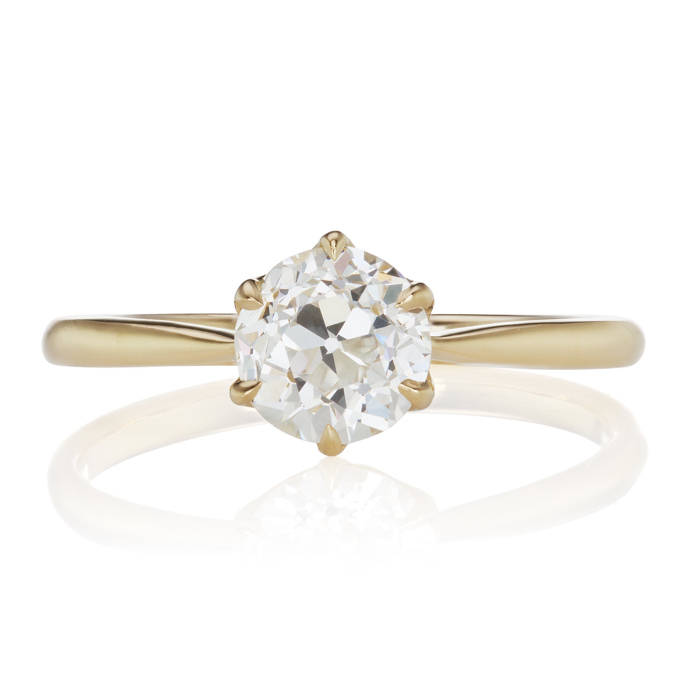0.98ct old European cut diamond Tapered Yellow Gold Engagement Ring