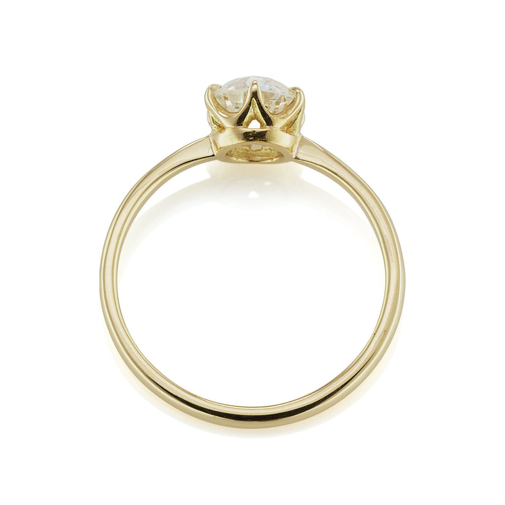 0.98ct old European cut diamond Tapered Yellow Gold Engagement Ring