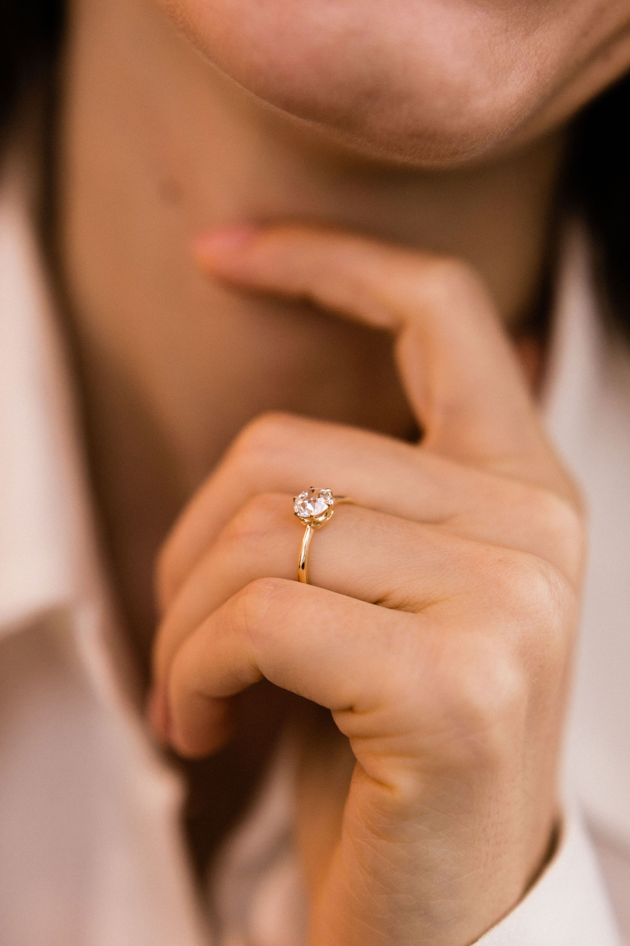 0.98ct old European cut diamond Tapered Yellow Gold Engagement Ring