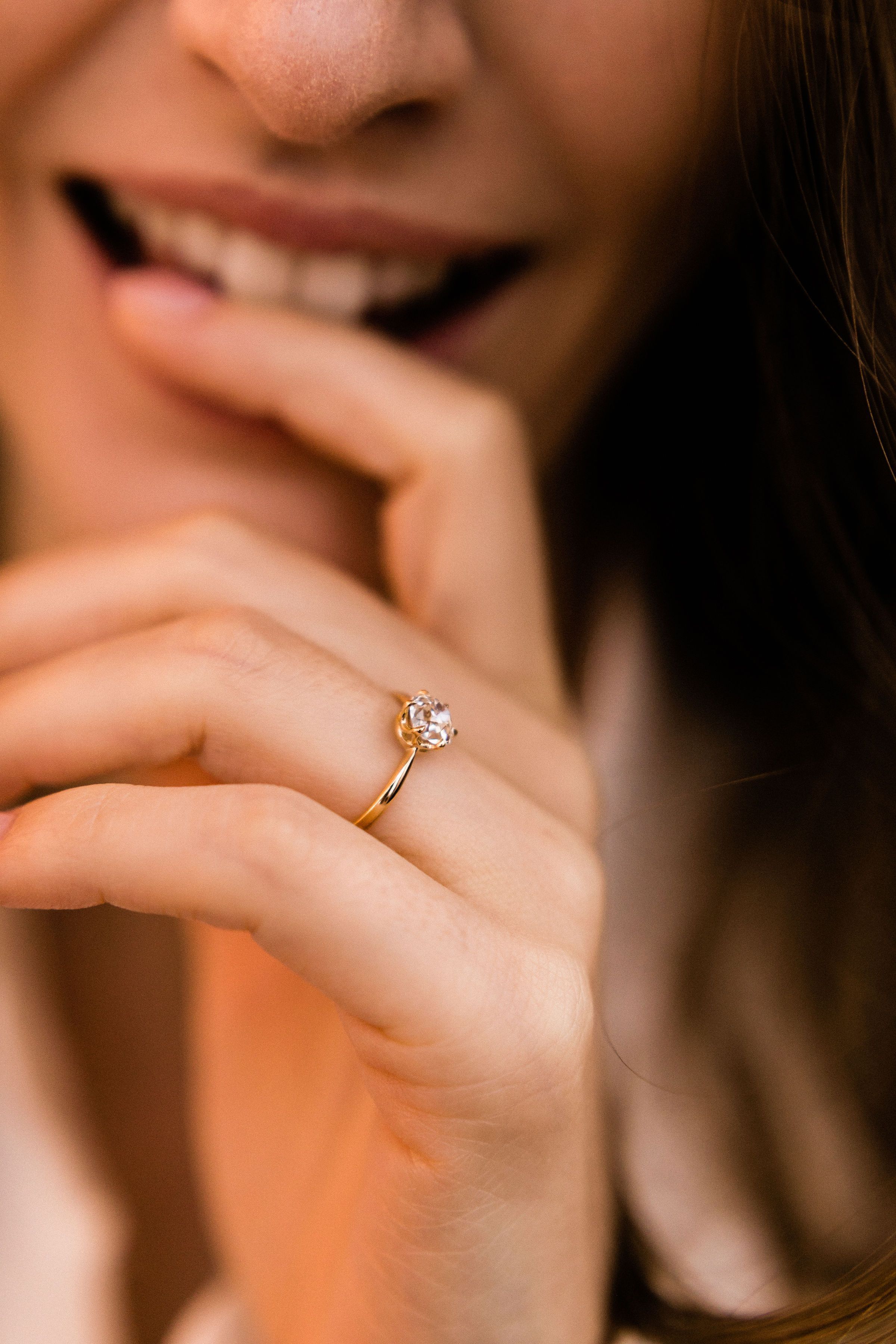 0.98ct old European cut diamond Tapered Yellow Gold Engagement Ring