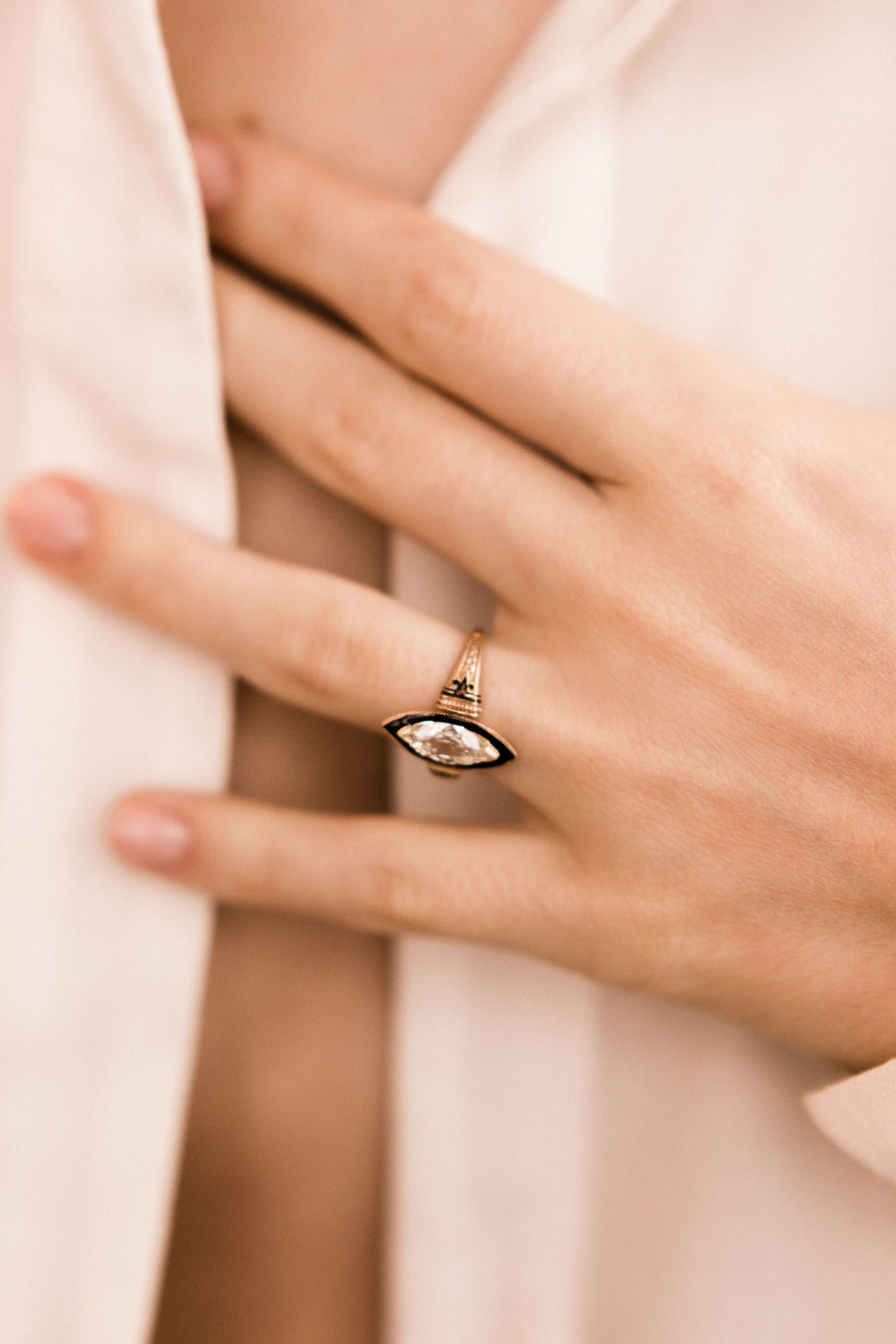 1.04ct Marquise Diamond Marquise Diamond & Black Enamel Halo Engagement Ring