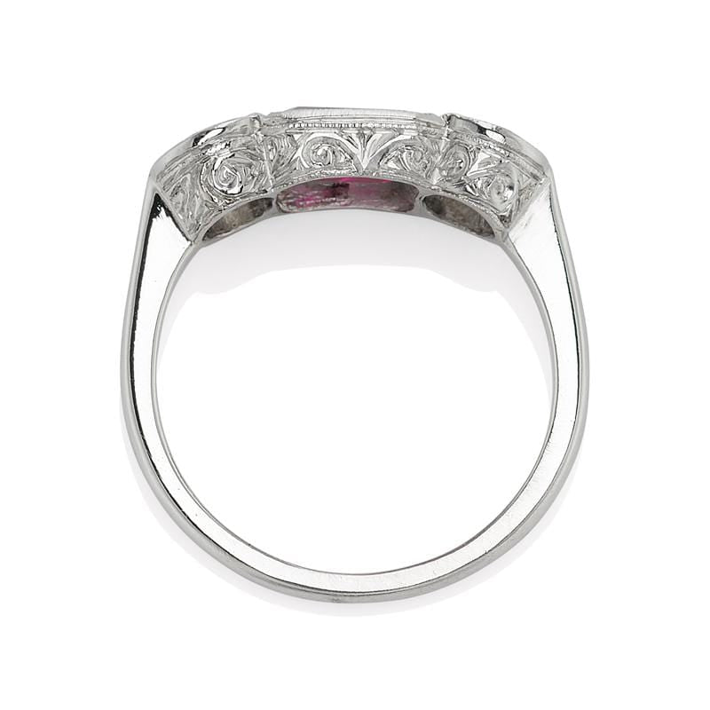 Bezel Set Ruby Engagement Ring with Diamond Side Stones