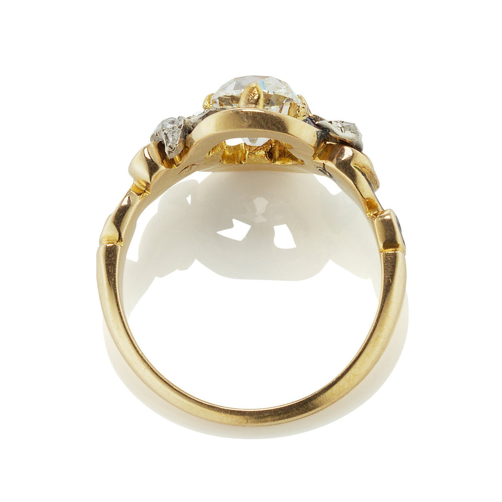 1.17ct old mine cut diamond Unique Swirl Engagement Ring Circa 1890
