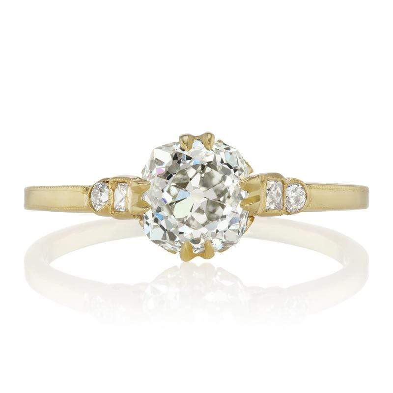 1.27 ct Old Mine Cut Diamond Engagement Ring With Side Stones