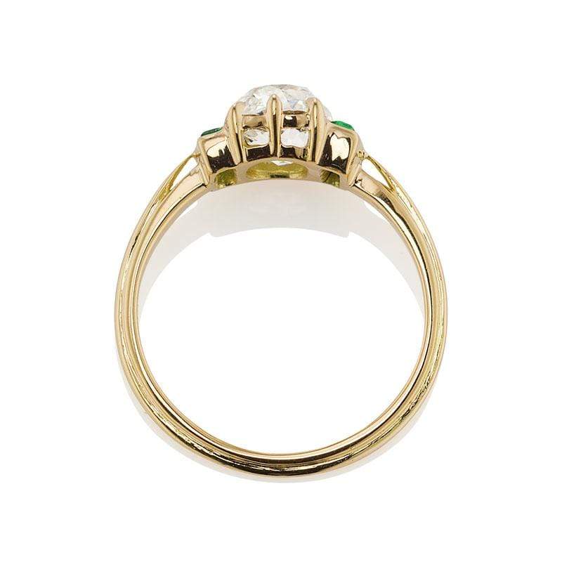 Old Mine Cut Diamond Ring Emerald Accents