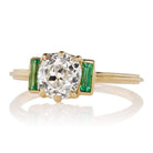 Old Mine Cut Diamond Ring Emerald Accents
