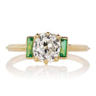 Old Mine Cut Diamond Ring Emerald Accents