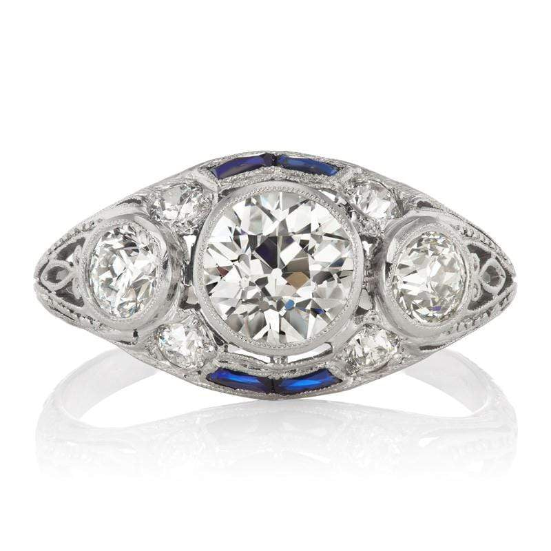 Art Deco Bezel Set Diamond & Sapphire Engagement Ring
