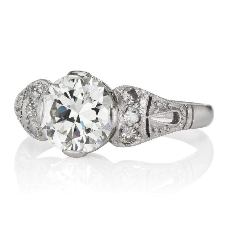 Platinum Engagement Ring With Bead Set Side Stones