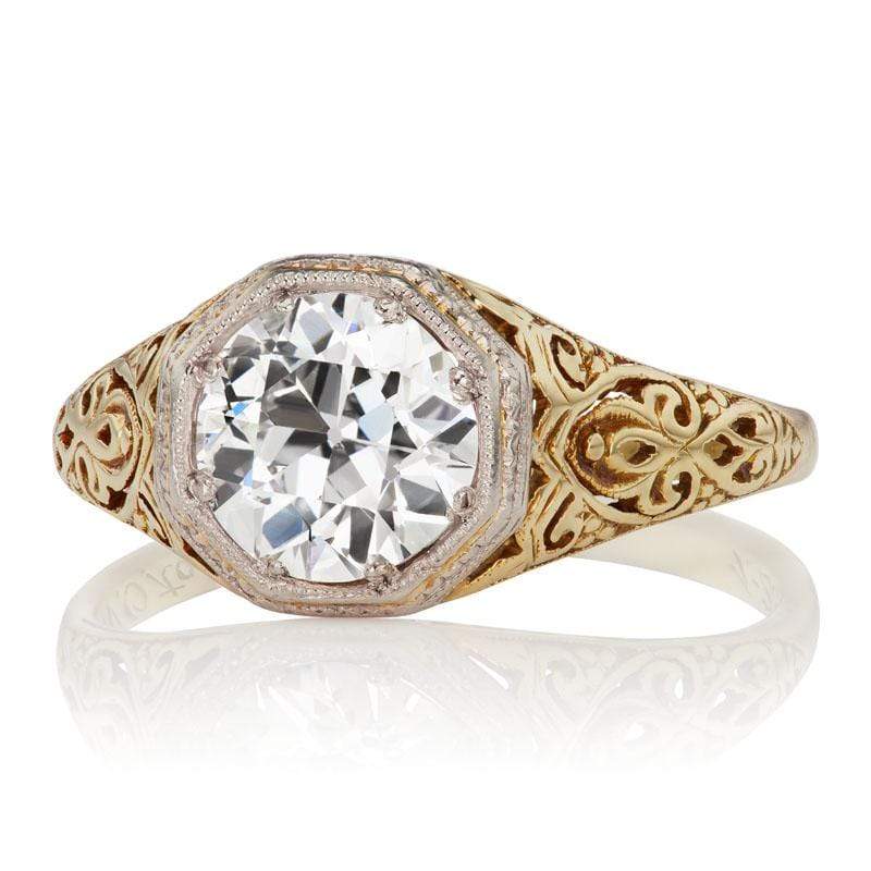 Art Deco Bezel Set Diamond Engagement Ring with Engraved Band