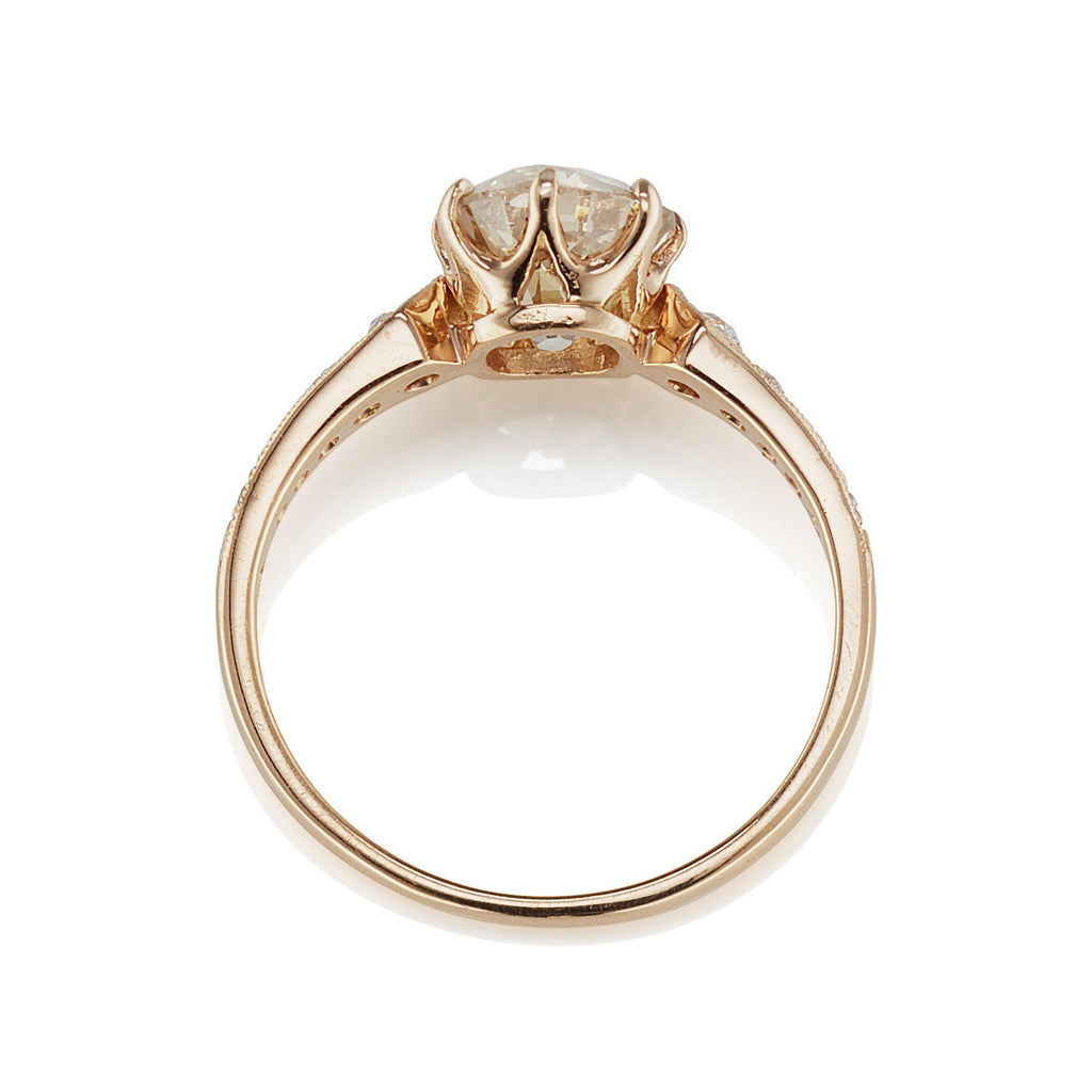 1.55ct Old Mine Cut Diamond 18k Rose Gold Diamond Engagement Ring