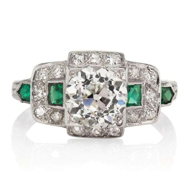 Art Deco Diamond & Emerald Engagement Ring
