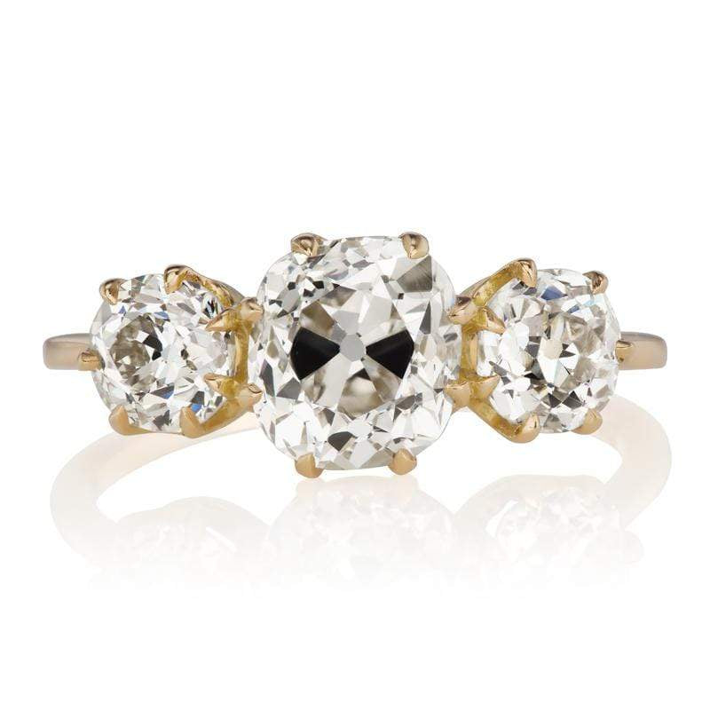 Old Mine Cut Three Diamond Engagement Ring