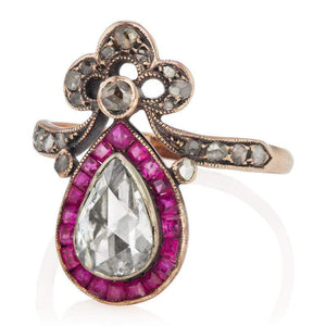 Diamond & Ruby Fleur de Lis Vintage Engagement Ring