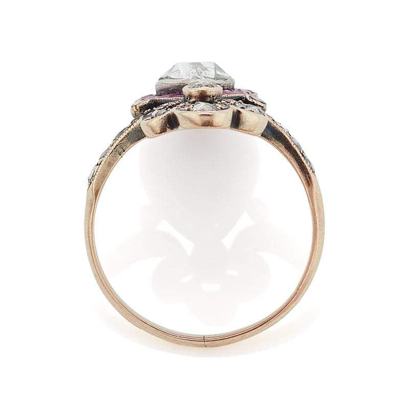 Diamond & Ruby Fleur de Lis Vintage Engagement Ring