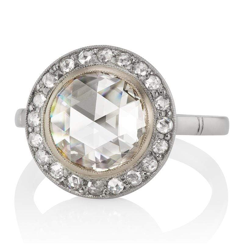 Bezel Set Rose Cut Diamond Halo Vintage Engagement Ring