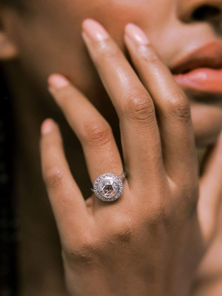 Bezel Set Rose Cut Diamond Halo Vintage Engagement Ring