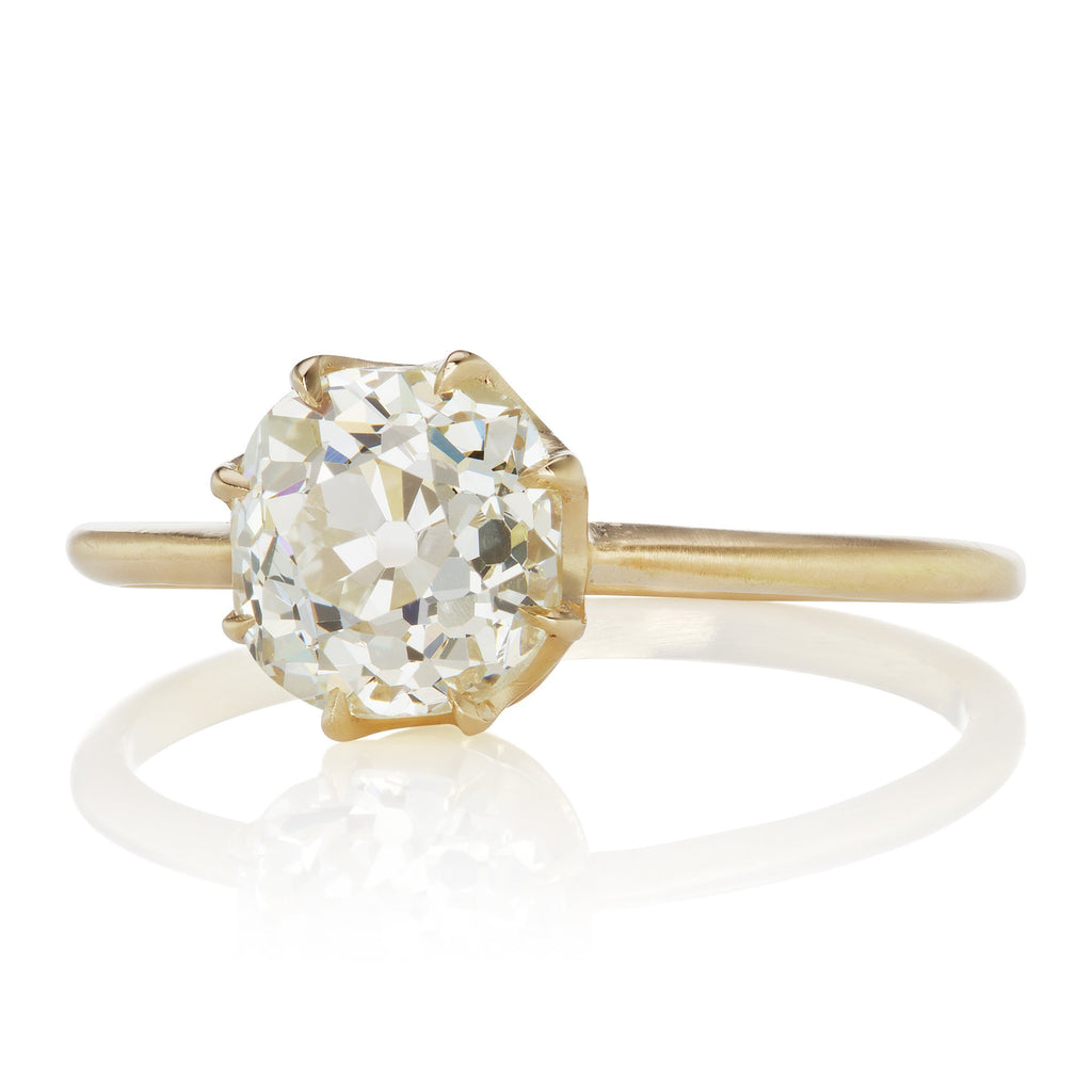 1.62ct old mine cut diamond 18k Yellow Gold Solitaire Engagement Ring