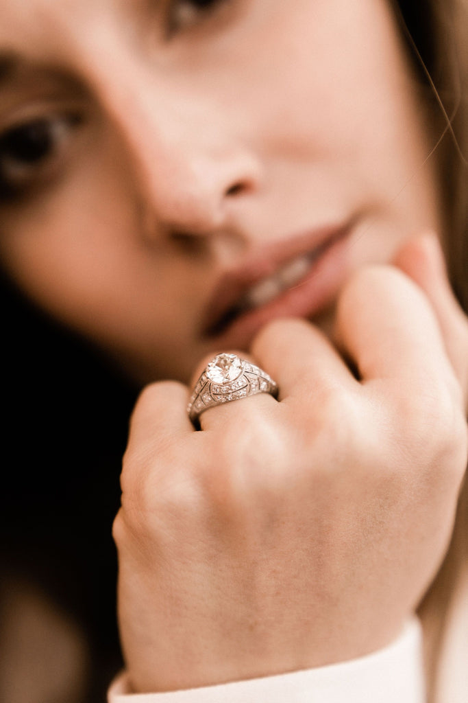 1.63ct old European cut diamond Platinum Cluster Engagement Ring