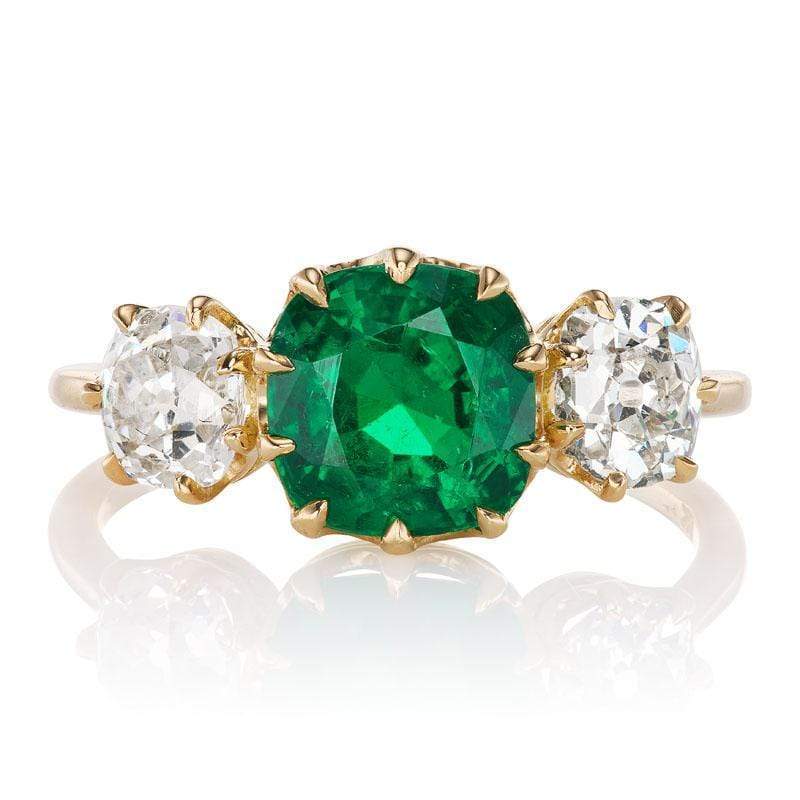 1.70 ct Vivid Green Cushion Cut Zambian Emerald Ring 