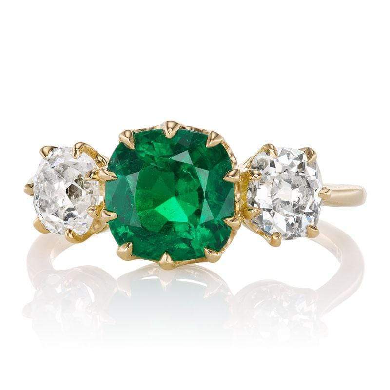 1.70 ct Vivid Green Cushion Cut Zambian Emerald Ring 