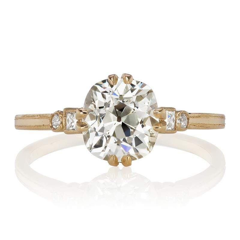 1.76 ct Old Mine Cut Engagement Ring with Side Stones