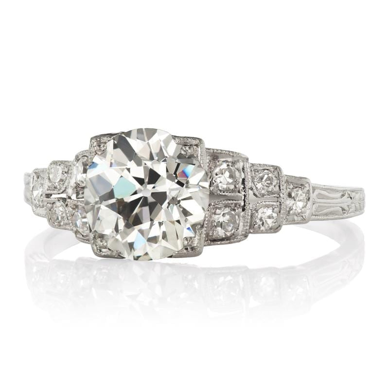 Art Deco Box Set Diamond Engagement Ring with Side Stones