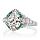 Art Deco Pear Diamond & Emerald Engagement Ring